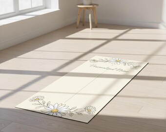 April Birth Flower Yoga Mat – Personalized Daisy Alignment Yoga Mat, Custom Floral Yoga Gift for Women
