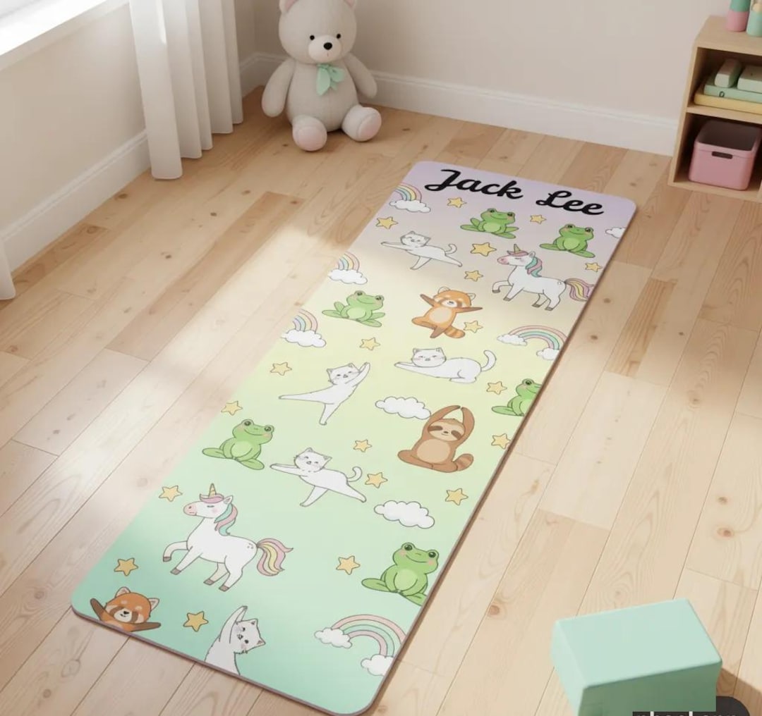 Personalized Kids Yoga Mat – Cute Animal Design – Custom Name Children ...