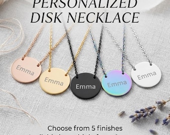 Personalisierte Initial Disc Halskette - Individueller Name Gravur Gold Kreis Anhänger, Minimalist Schmuck Geschenk für Sie
