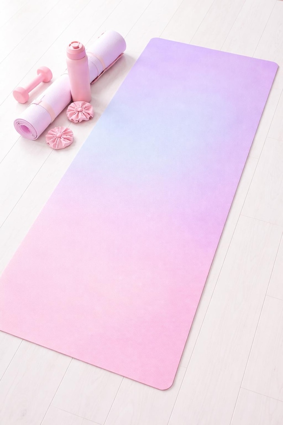 Pastel Gradient Dream Yoga Mat - Soft Pink to Lavender Cute Aesthetic Workout Mat for Home, Gym & Pilates