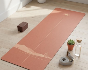 Boho Wüsten Yoga-Matte - Terrakotta erdige spirituelle Fitness-Matte, minimalistisches Sonnen-Design, geerdete Meditations-Übungsmatte