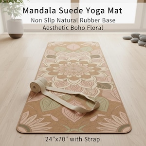 Mandala Suede Yoga Mat, Natural Rubber, Floral Yoga & Pilates Mat