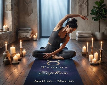 Stier Yogamatte, personalisierte Astrologie Yogamatte, Sternzeichen Geschenk für sie, spirituelle Meditationsmatte, Stier Geburtstagsgeschenk