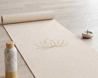 Neutrale Beige Yogamatte mit Gold Lotus - Minimalistische ästhetische Pilates Matte - Luxus Trainingsmatte - Cremefarbene Fitnessmatte