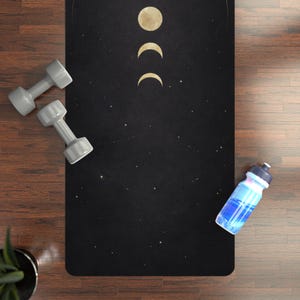 Black Celestial Yoga Mat – Gold Moon Phases, Astrology Workout Pilates (3mm) image 5