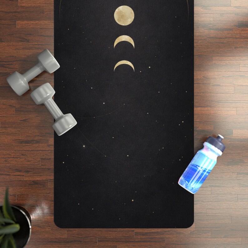 Black Celestial Yoga Mat – Gold Moon Phases, Astrology Workout Pilates (3mm) image 5