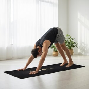 Black Celestial Yoga Mat – Gold Moon Phases, Astrology Workout Pilates (3mm) image 7