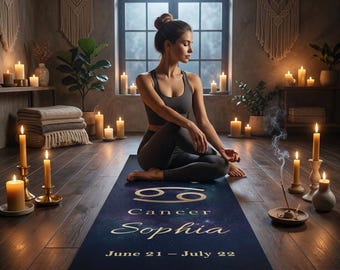 Krebs Yogamatte, personalisierte Astrologie Yogamatte, Sternzeichen Geschenk für sie, spirituelle Meditationsmatte, Krebs Geburtstagsgeschenk