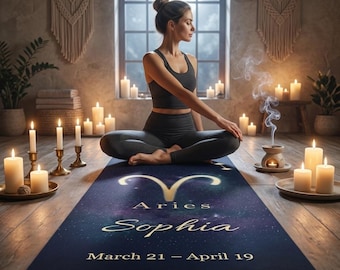 Widder Yoga-Matte, personalisierte Astrologie Yoga-Matte, Sternzeichen Geschenk für sie, spirituelle Meditations-Matte, Widder Geburtstagsgeschenk