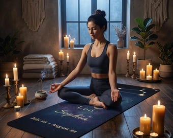 Leo Yoga-Matte, personalisierte Astrologie Yoga-Matte, Sternzeichen Geschenk für sie, spirituelle Meditationsmatte, Leo Geburtstagsgeschenk