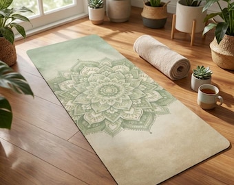 Sage Mandala Yogamatte - Boho Meditationsmatte in Sage Grün, Creme & Sand