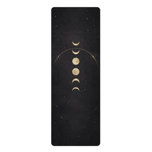 Black Celestial Yoga Mat – Gold Moon Phases, Astrology Workout Pilates (3mm) image 2