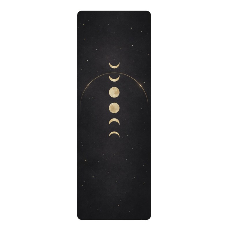 Black Celestial Yoga Mat – Gold Moon Phases, Astrology Workout Pilates (3mm) image 2