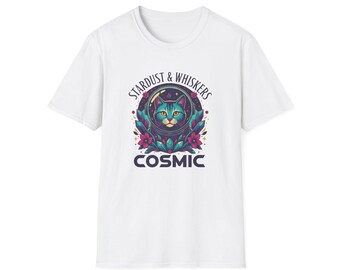 Kosmische Katze T-Shirt, Weltraum Astronauten Katzen Shirt, Ästhetisches T-Shirt mit Sternenstaub und Schnurrhaaren, Galaxie Kätzchen Grafik Top, Geschenk für Katzenliebhaber