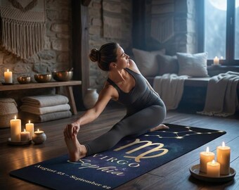 Jungfrau Yogamatte, personalisierte Astrologie Yogamatte, Sternzeichen Geschenk für sie, spirituelle Meditationsmatte, Jungfrau Geburtstagsgeschenk