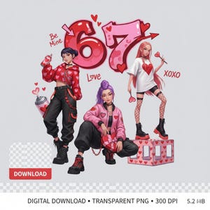 Kpop Valentine Huntrix PNG Bundle, 67 Valentine Graphics (Digital Download)