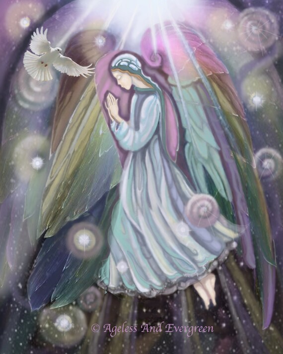 Angel Wings Stars Moon Spiritual Archival Print Decor Etsy