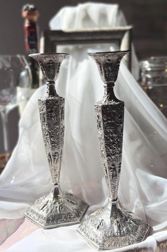 ヴィンテージ JB 2057 シルバーメッキ装飾キャンドルスタンドペア