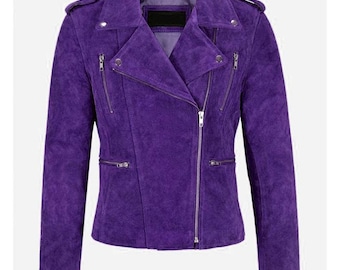 Women’s Purple Suede Leather Moto Jacket – Timeless Biker Style Outerwear