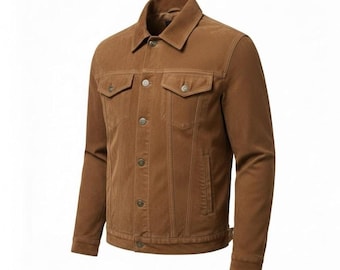 Men’s Classic Brown Trucker Jacket – Stylish Casual Wear, Button Front Everyday Jacket