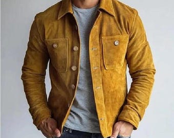 Men's Brown Wool Buttoned Jacket - Fall Winter Layering