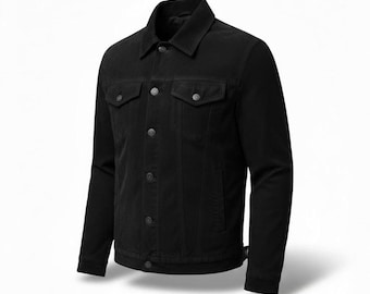 Men’s Classic Black Trucker Jacket – Stylish Casual Wear, Button Front Everyday Jacket