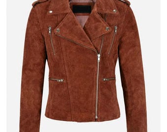 Women’s Brown Suede Leather Moto Jacket – Timeless Biker Style Outerwear