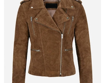 Women’s Brown Suede Leather Moto Jacket – Timeless Biker Style Outerwear