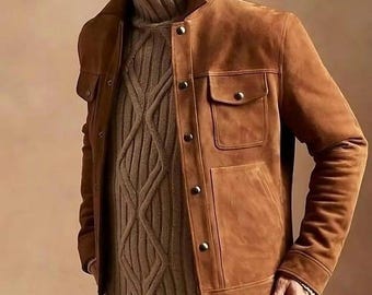 Men's Brown Wool Jacket - Buttoned Front, Tailored Fit