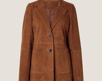 Women’s Brown Suede Blazer Leather Moto Jacket – Timeless Biker Style Outerwear