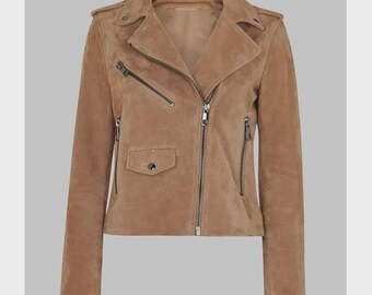 Women’s Brown Suede Leather Moto Jacket – Timeless Biker Style Outerwear