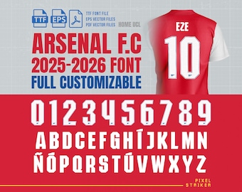 Digital Arsenal Jersey Style Font 2025-26 / Football Vector Typeface / Arsenal Style Shirt Numbers & Letters / TTF EPS PDF