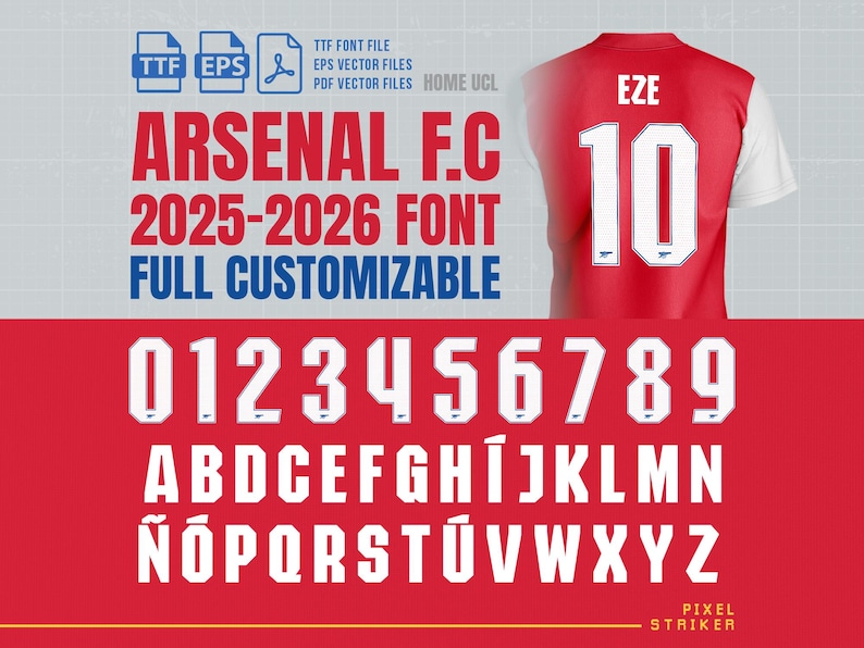 Digital Arsenal Jersey Style Font 2025-26 / Football Vector Typeface ...