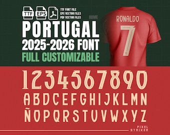 Portugal 2025 Vector Jersey Font | Puma Style Typeface | Cristiano Ronaldo, João Félix, B. Silva, Bruno Fernandes | TTF, PDF, SVG