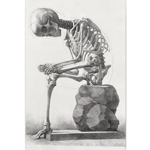 Vintage Skeleton Poster & Canvas, Thinking Human Skeleton Wall Art, Antique Anatomy Sketch, Dark Academia Decor,Aesthetic Gallery Wall Print