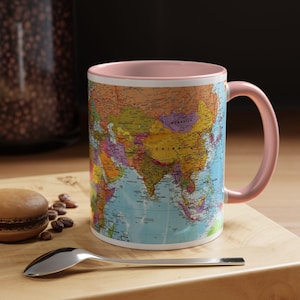 Kleurrijke mok wereldkaart, levendig geografieontwerp, 11 oz keramiek afbeelding 8
