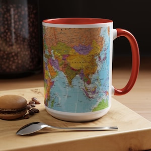 Kleurrijke mok wereldkaart, levendig geografieontwerp, 11 oz keramiek afbeelding 13