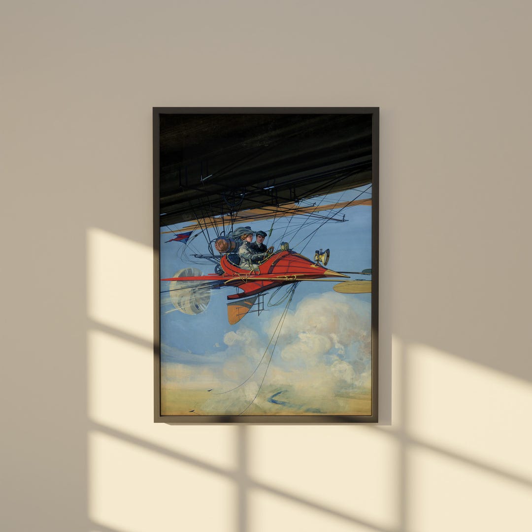 Intage Steampunk Flying Machine Poster & Canvas, Retro Sci-fi Wall Art ...