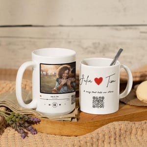 Spotify Song Tasse, personalisiertes Foto & Namen (individueller QR-Code, 11oz-15oz)