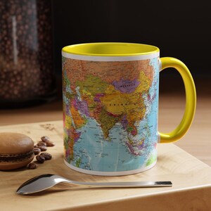 Kleurrijke mok wereldkaart, levendig geografieontwerp, 11 oz keramiek afbeelding 17