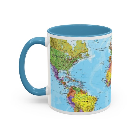 Colorful World Map Mug, Vibrant Geography Design, 11oz Ceramic
