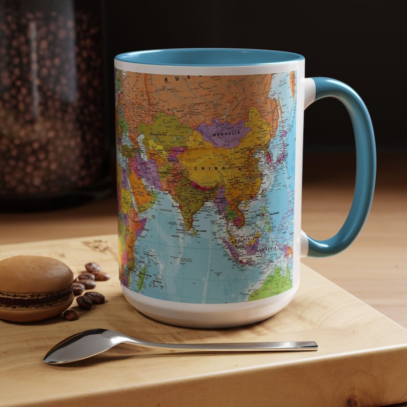 Kleurrijke mok wereldkaart, levendig geografieontwerp, 11 oz keramiek afbeelding 15