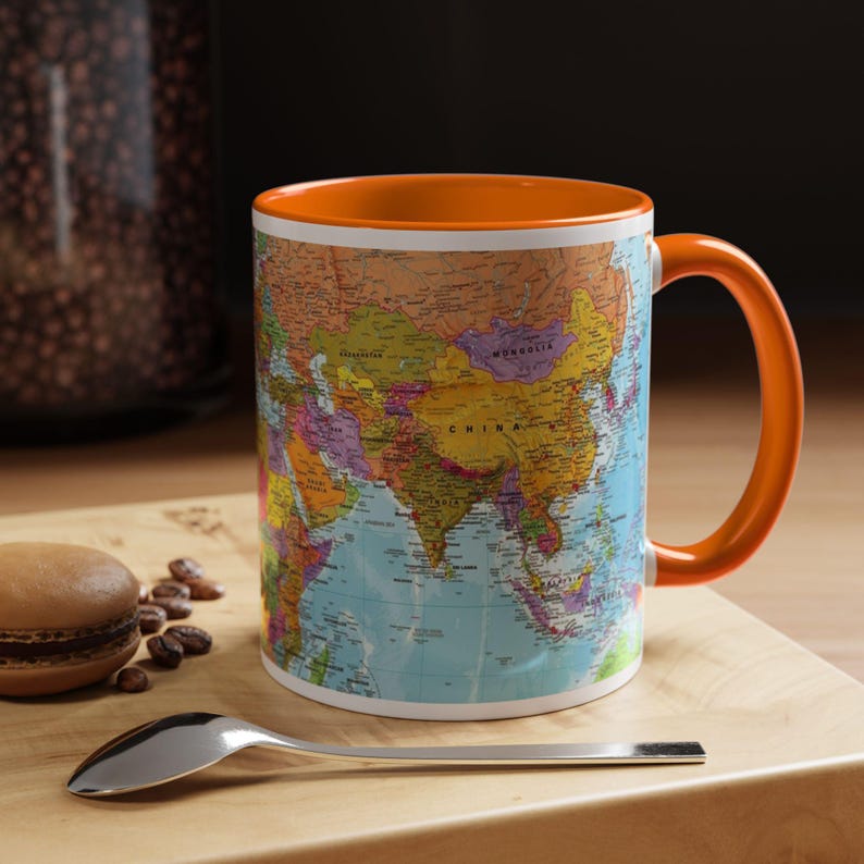 Kleurrijke mok wereldkaart, levendig geografieontwerp, 11 oz keramiek afbeelding 16