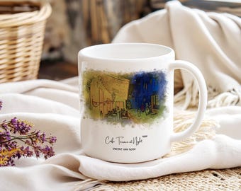 Mok caféterras bij nacht Van Gogh, koffiekop Vincent van Gogh kunst, kunstcadeau voor schilder, postimpressionistisch meesterwerk, kunstenaarsmok