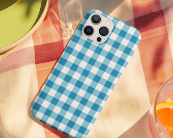 Funda para iPhone de cuadros azules – Compatible con MagSafe, estilo Cottagecore