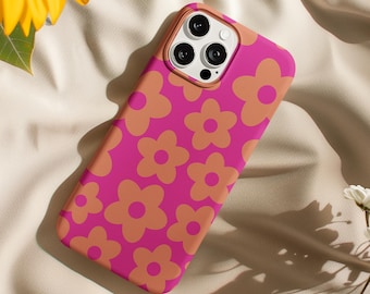 Daisy iPhone Case – Mag Safe Compatible, Groovy Retro Pattern in Orange and Pink