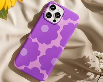 Purple Daisy iPhone Case – Mag Safe Compatible, Retro 70s
