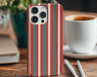 Teal Striped iPhone Case – Mag Safe Compatible, Retro 70s