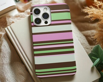 Pink Green Striped iPhone Case – Mag Safe Compatible, Y2K