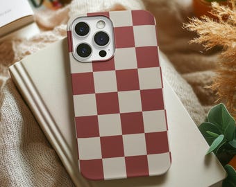 Funda para iPhone a cuadros beige óxido – Compatible con cargadores portátiles, acabado mate